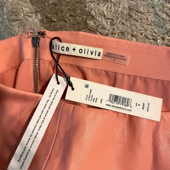 Alice + Olivia Lace Trim Faux Leather Miniskirt in Rose